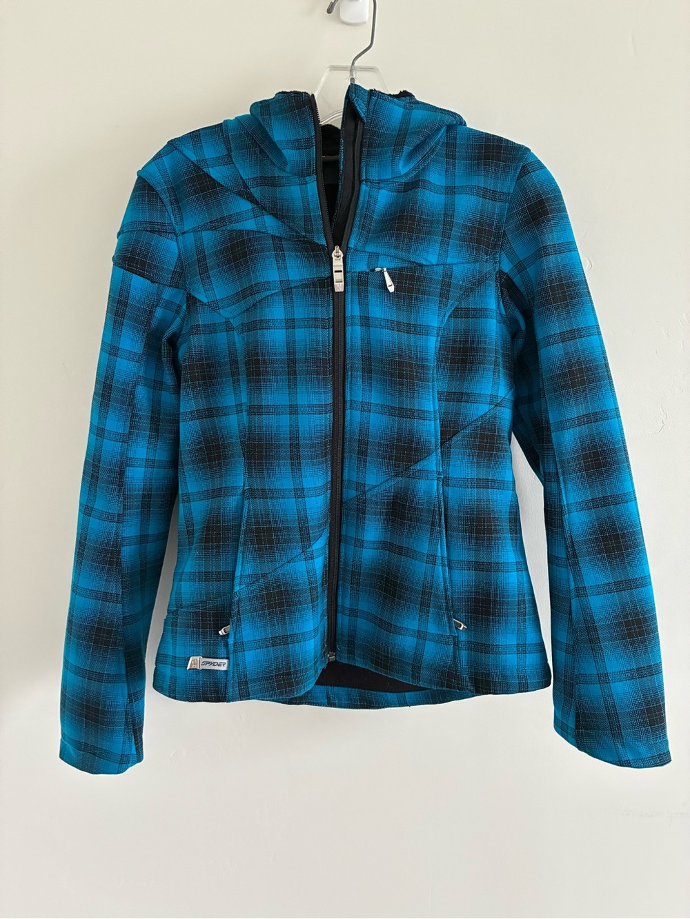 Spyder Blue Plaid Hooded snow Jacket